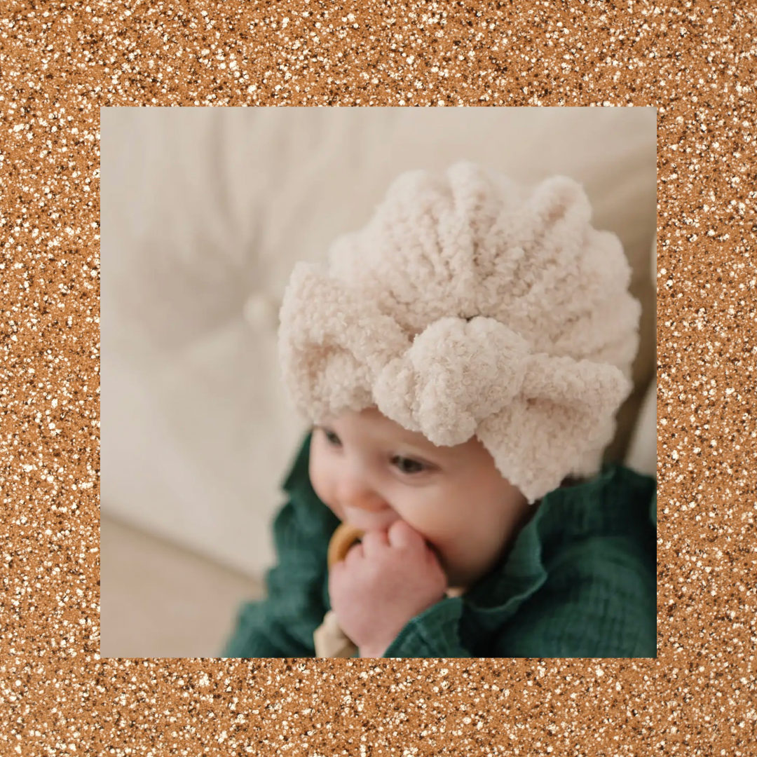 Teddy Sherpa Baby Bow Turban