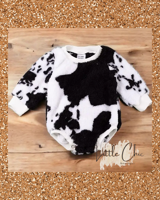 Sherpa Cow Print Onesie